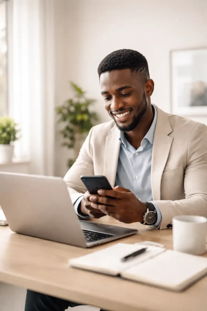 Homme souriant dans bureau- immobilier 